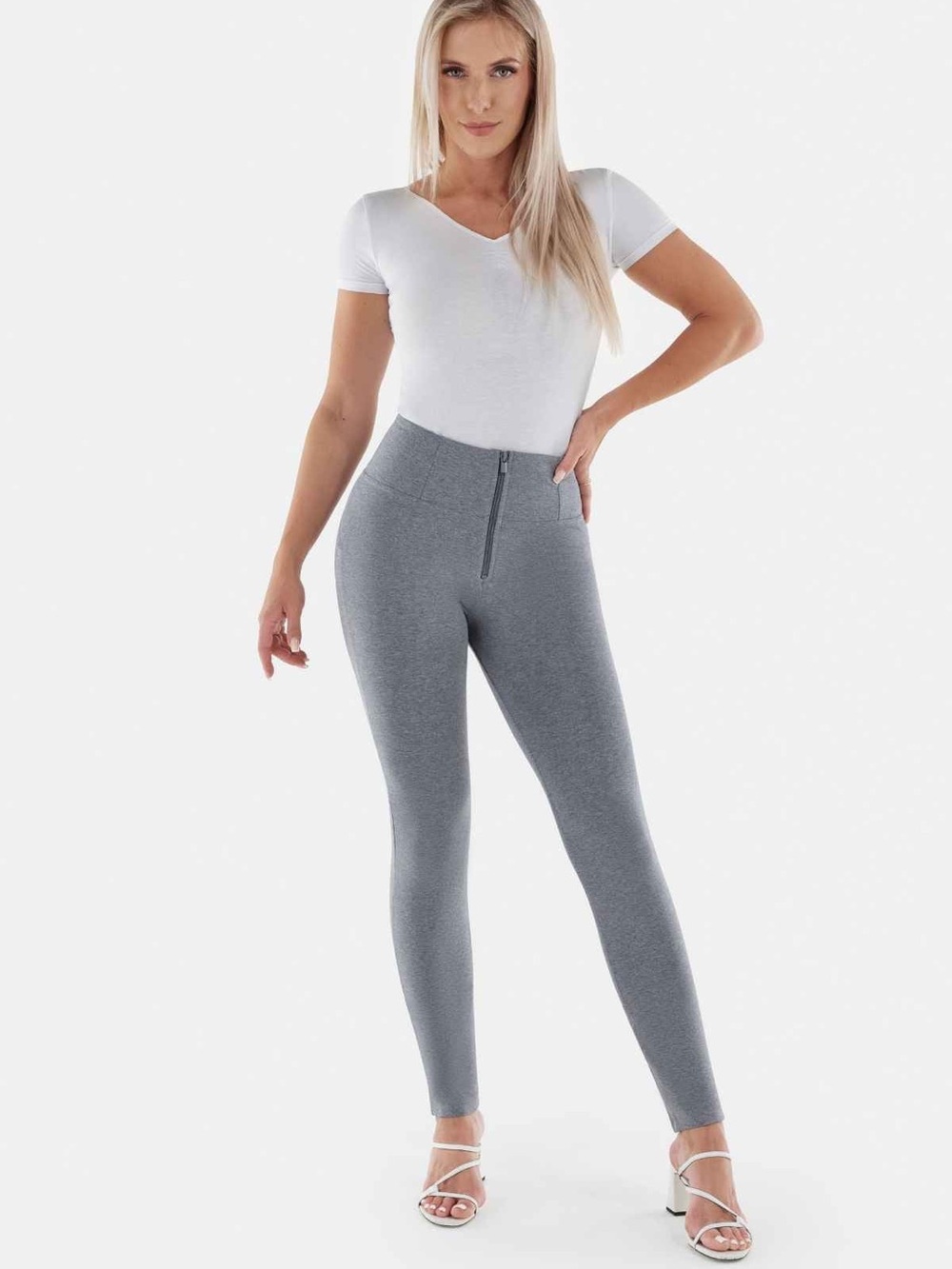 Freddy WR.UP High Waist Skinny Pants Melange Grey Zip Push Up Leggings Size Sm